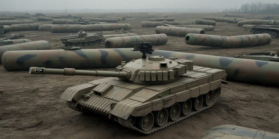 Tanques fictícios impressos em 3D são posicionados na linha de frente ucraniana para atrair ataques russos e poupar equipamentos reais./Ilustração Cortesia Editorial Ideia