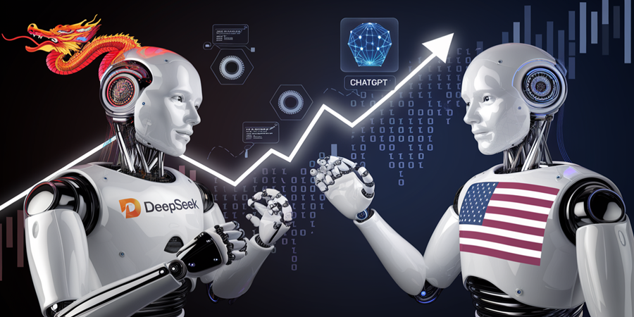 O dragão tecnológico chinês, personificado pelo DeepSeek V4, ruge diante de um mercado financeiro americano acuado.
